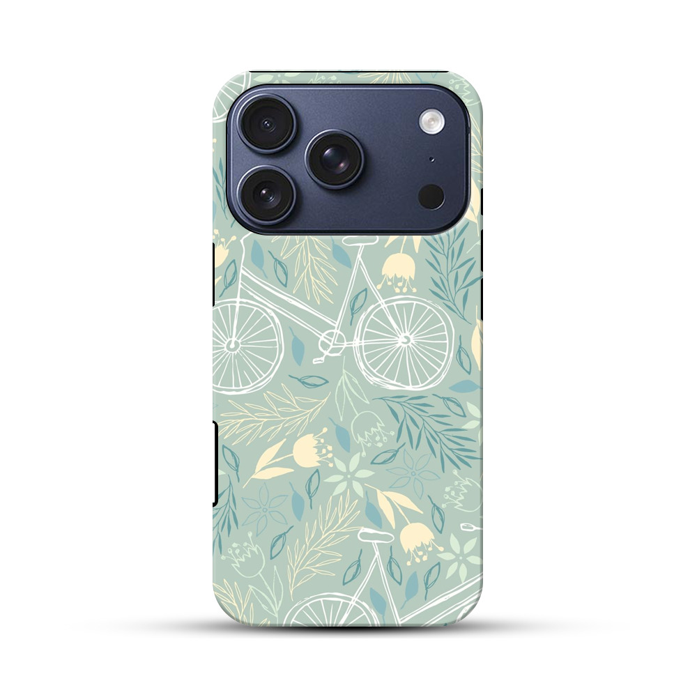 自転車と花のパターン iPhone 17 Proオリジナルハ耐衝撃ケース