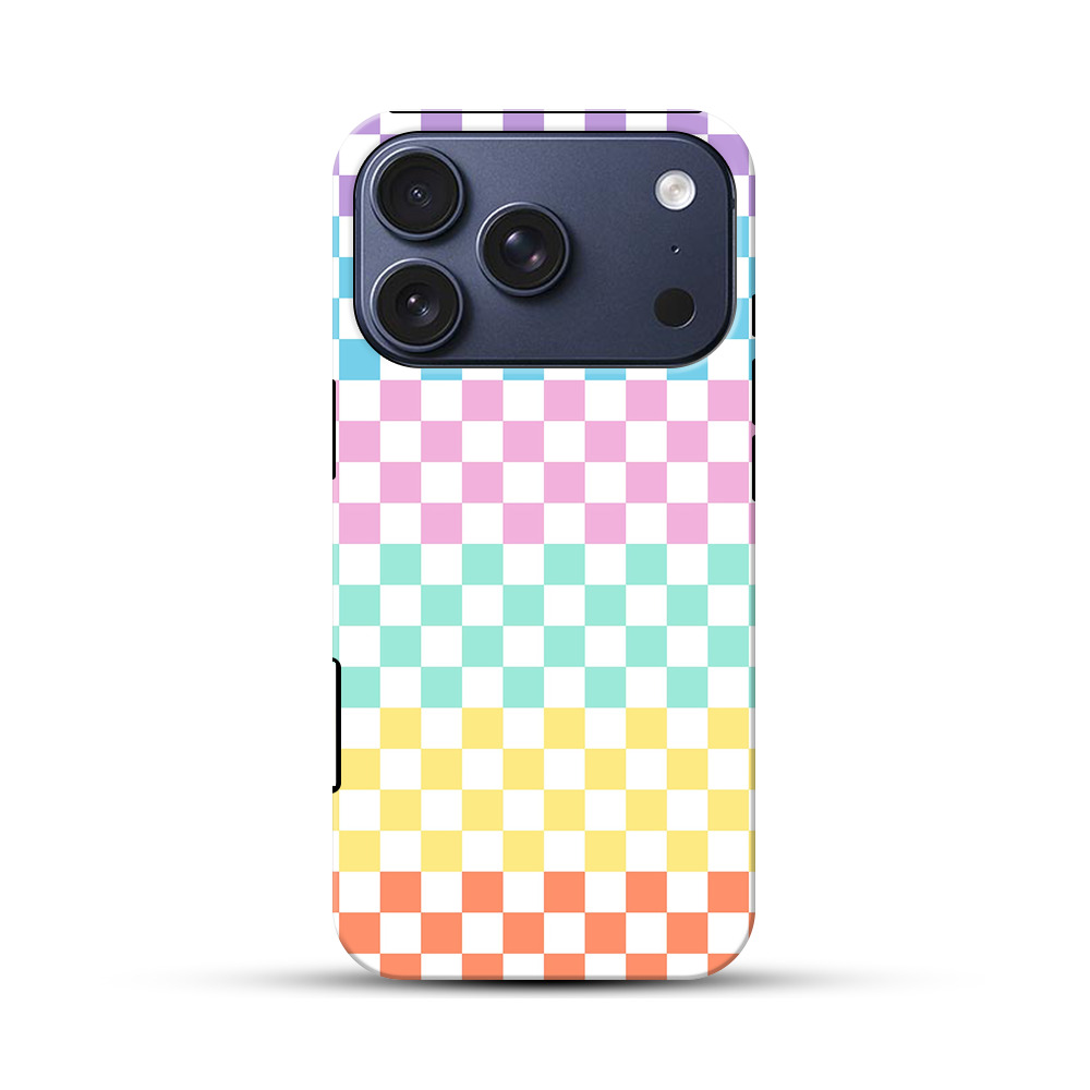 カラフルなチェッカーボードパターン iPhone 17 Proオリジナルハ耐衝撃ケース