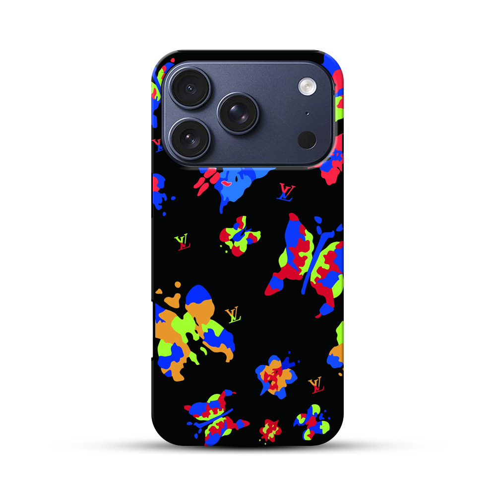 カラフルな蝶と花の抽象画 iPhone 17 Proオリジナルハ耐衝撃ケース