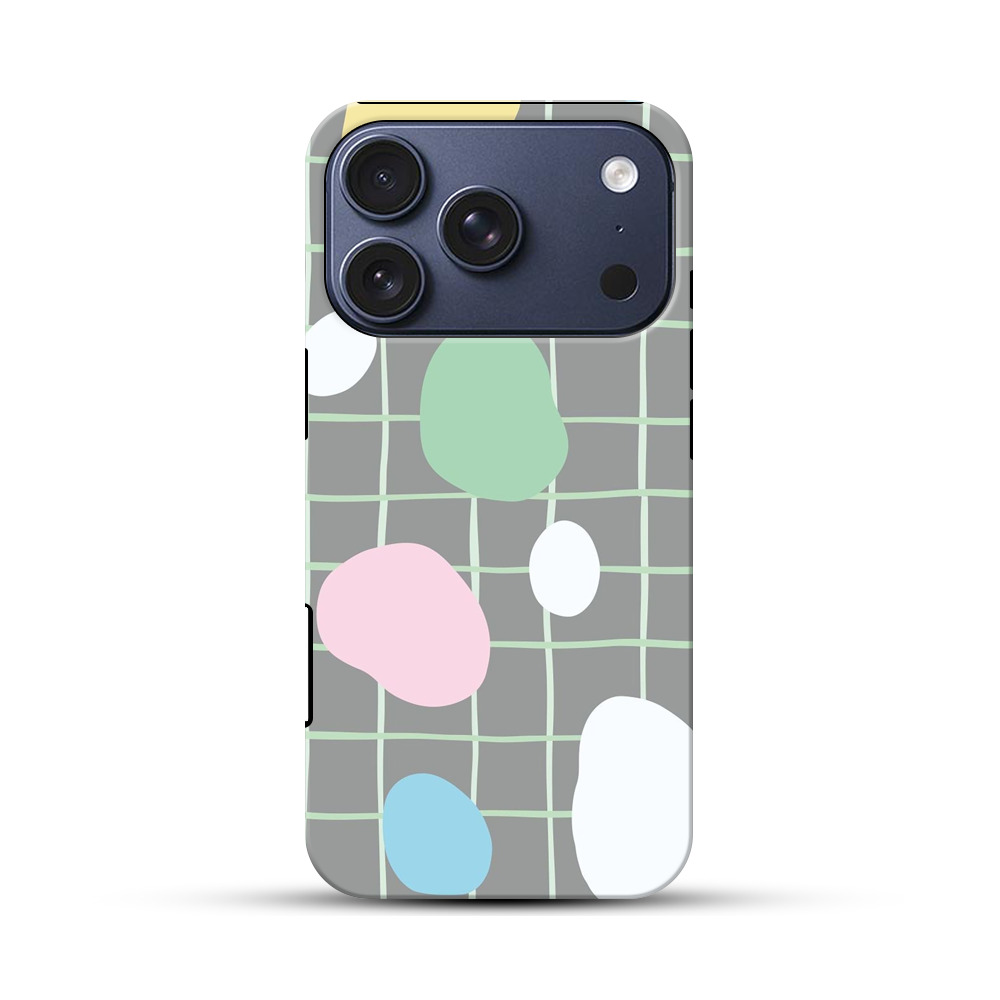 カラフルな抽象的な石とグリッドパターン iPhone 17 Proオリジナルハ耐衝撃ケース