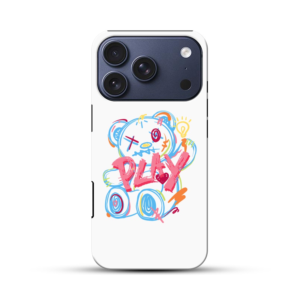 カラフルなクマとプレイの文字 iPhone 17 Proオリジナルハ耐衝撃ケース