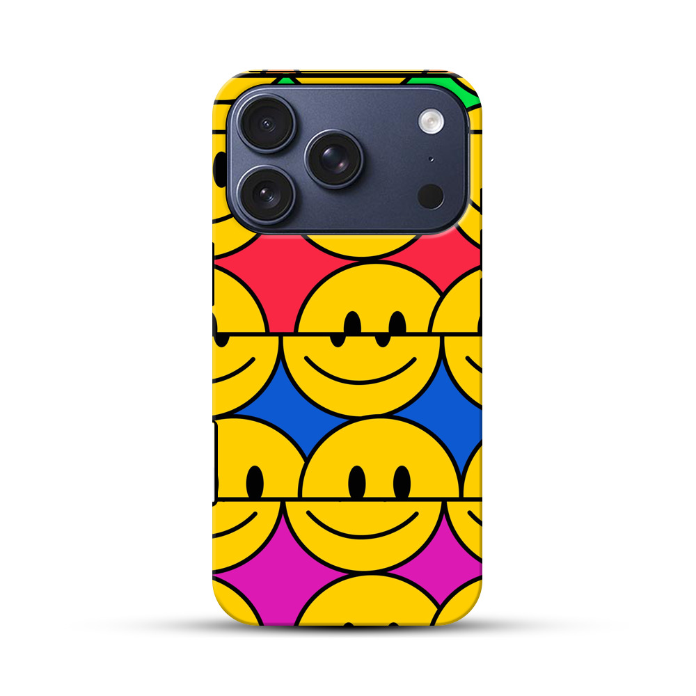 カラフルなスマイリーフェイスパターン iPhone 17 Proオリジナルハ耐衝撃ケース