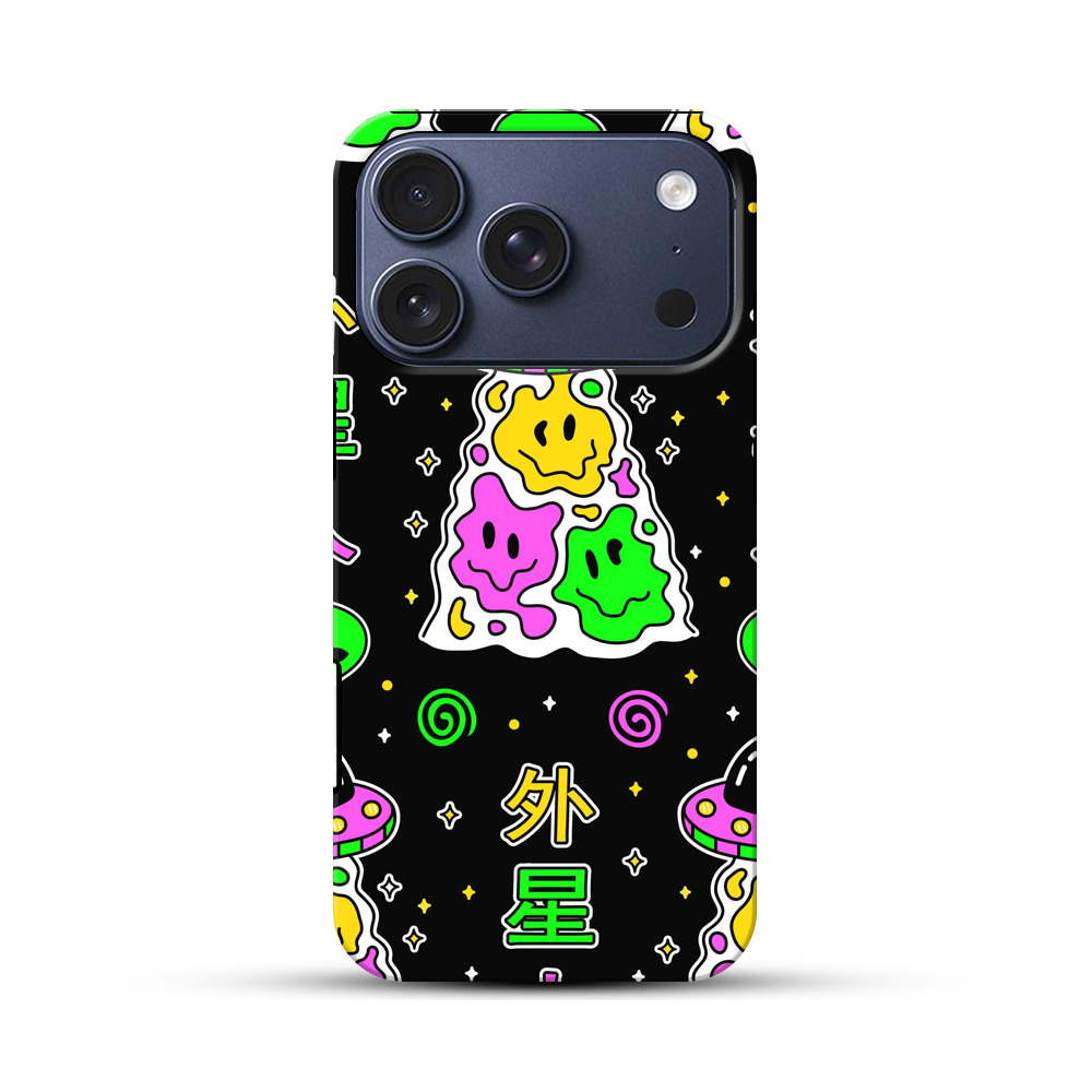 カラフルな宇宙人とUFOのパターン iPhone 17 Proオリジナルハ耐衝撃ケース