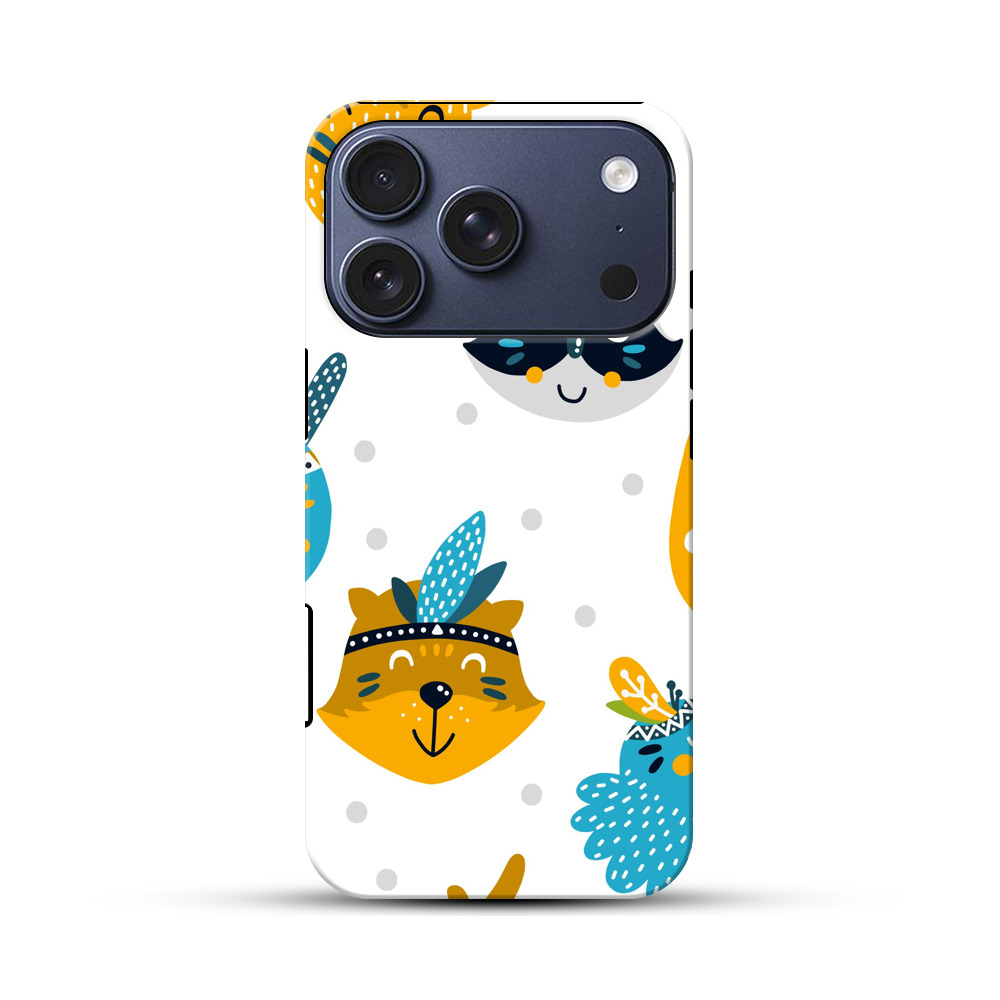 かわいい動物の顔のパターン iPhone 17 Proオリジナルハ耐衝撃ケース