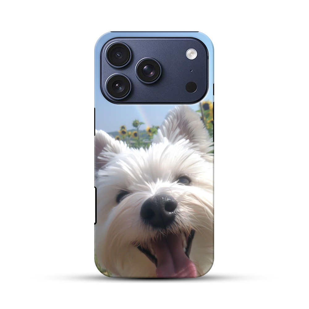 白い犬とひまわりと虹 iPhone 17 Proオリジナルハ耐衝撃ケース