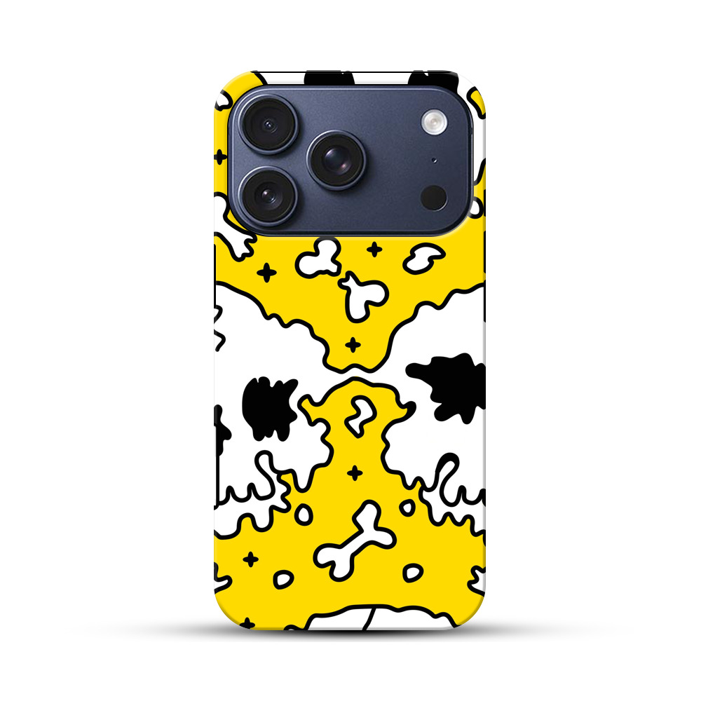 黄色の背景のスカルパターン iPhone 17 Proオリジナルハ耐衝撃ケース