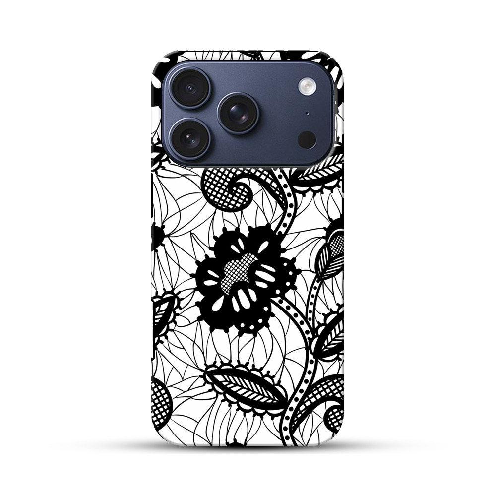 黒と白の花柄模様 iPhone 17 Proオリジナルハ耐衝撃ケース