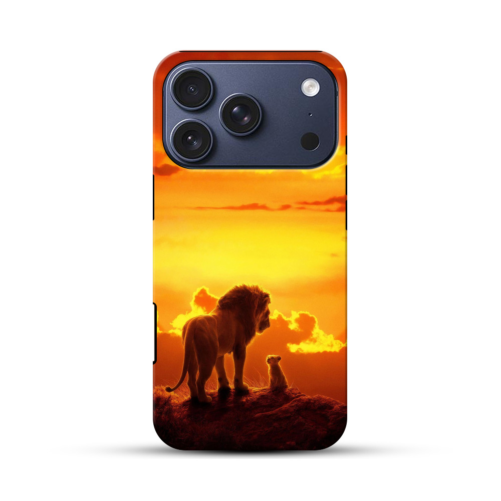 ライオン親子と夕日 iPhone 17 Proオリジナルハ耐衝撃ケース