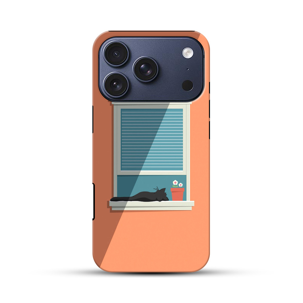 窓辺の黒猫と花 iPhone 17 Proオリジナルハ耐衝撃ケース