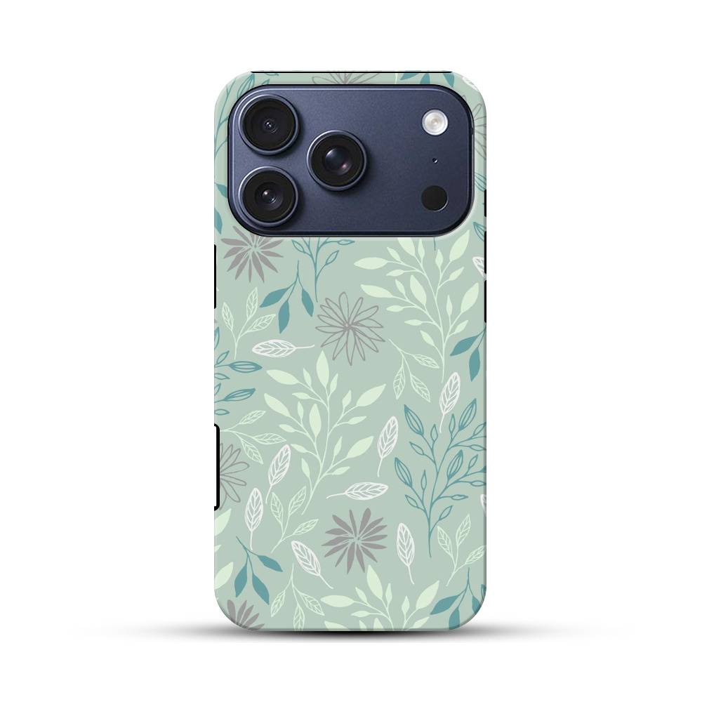 ナチュラルグリーンの植物模様 iPhone 17 Proオリジナルハ耐衝撃ケース