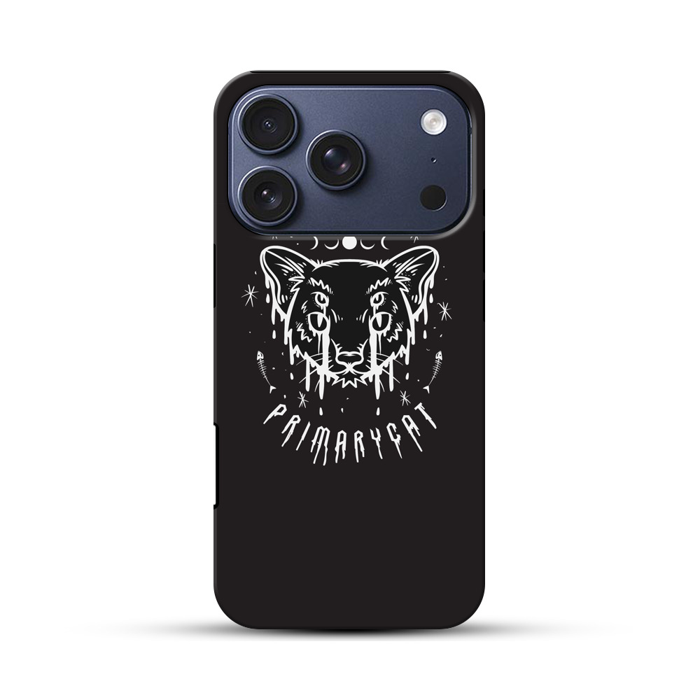 流れる涙の猫の顔と月のシンボル iPhone 17 Proオリジナルハ耐衝撃ケース