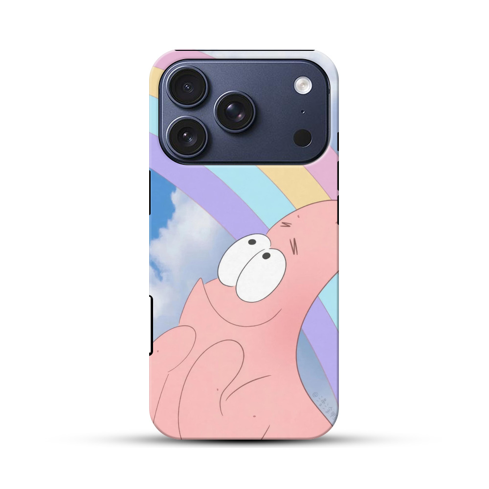 虹と見上げるピンクキャラ iPhone 17 Proオリジナルハ耐衝撃ケース