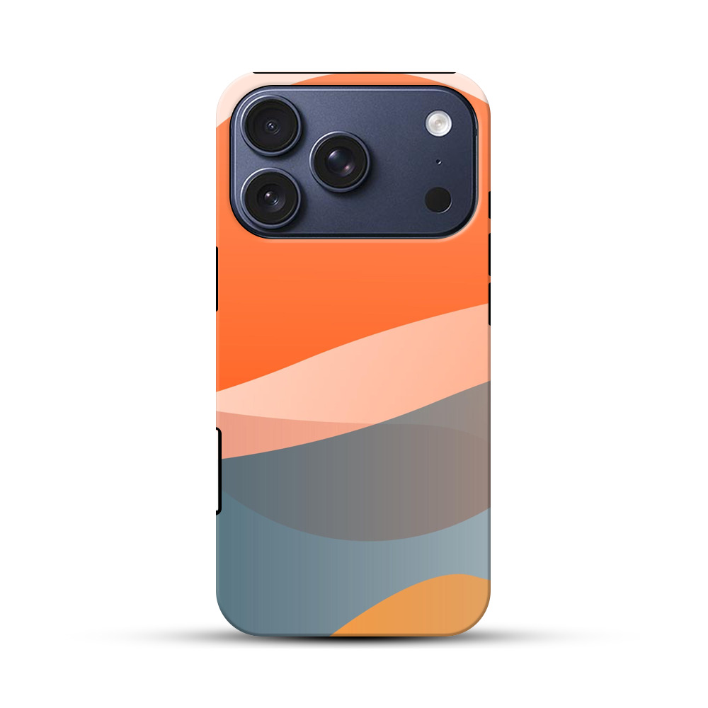 オレンジ青の曲線アート iPhone 17 Proオリジナルハ耐衝撃ケース