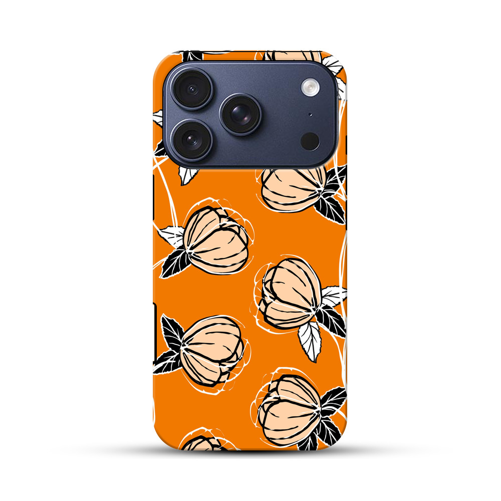 オレンジ色の花柄パターン iPhone 17 Proオリジナルハ耐衝撃ケース