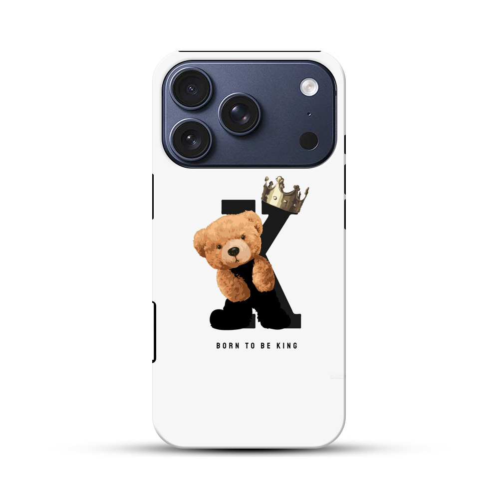 王冠をかぶったくまのぬいぐるみとアルファベットK iPhone 17 Proオリジナルハ耐衝撃ケース
