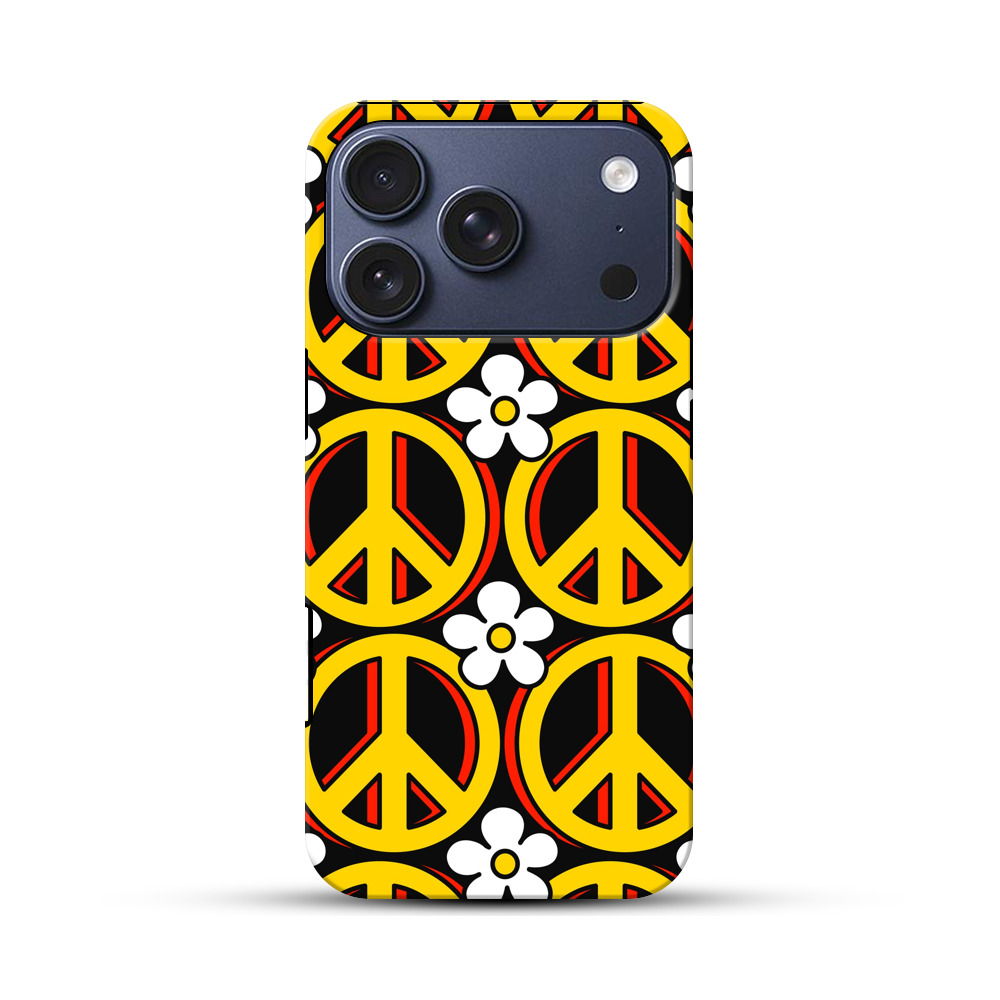 ピースマークとハイビスカスのパターン iPhone 17 Proオリジナルハ耐衝撃ケース