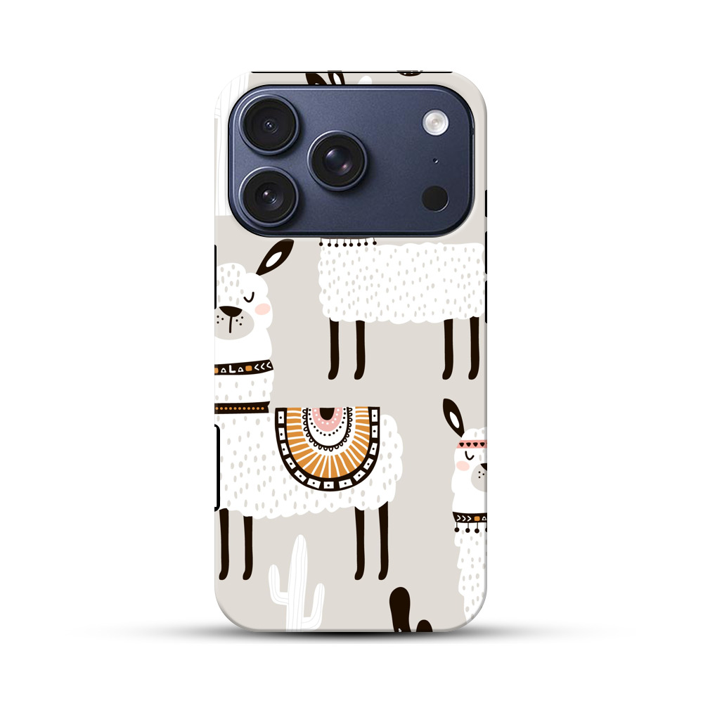 ラマとサボテンの模様 iPhone 17 Proオリジナルハ耐衝撃ケース