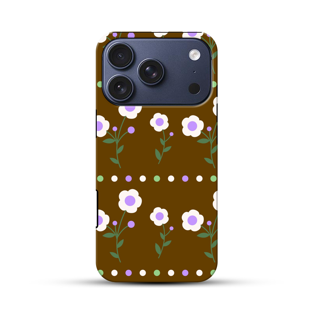 白と紫の花柄パターン iPhone 17 Proオリジナルハ耐衝撃ケース