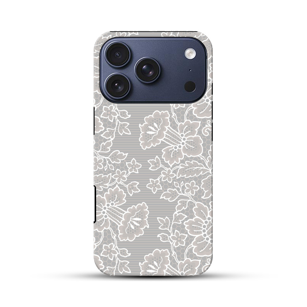 白いレースパターン iPhone 17 Proオリジナルハ耐衝撃ケース