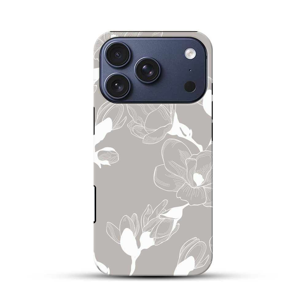 白い線画の花柄パターン iPhone 17 Proオリジナルハ耐衝撃ケース