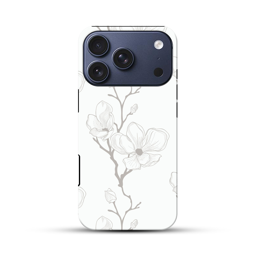 白黒のマグノリアの花の模様 iPhone 17 Proオリジナルハ耐衝撃ケース
