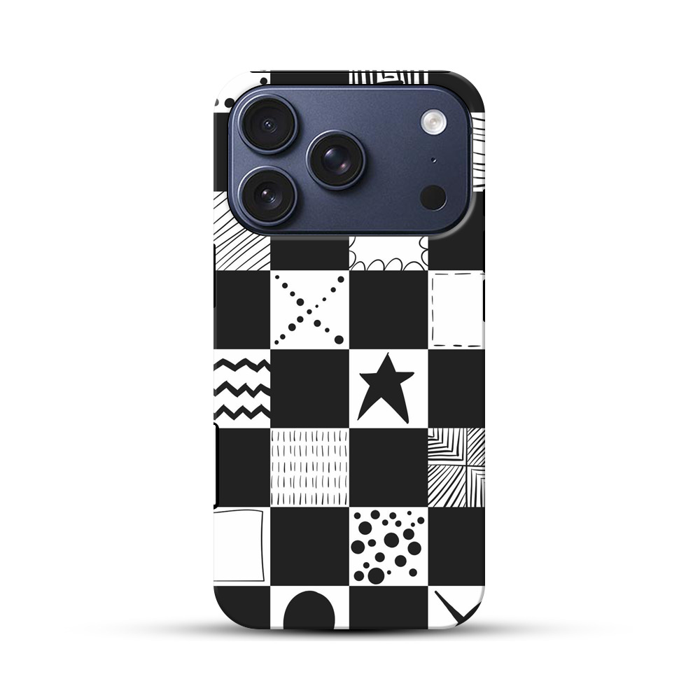 白黒パターンモザイク iPhone 17 Proオリジナルハ耐衝撃ケース