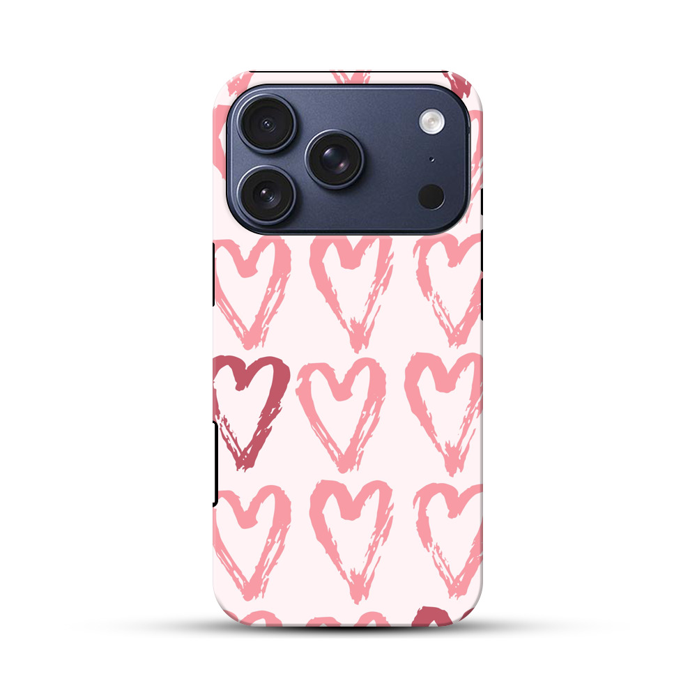 手描き風ピンクハートパターン iPhone 17 Proオリジナルハ耐衝撃ケース