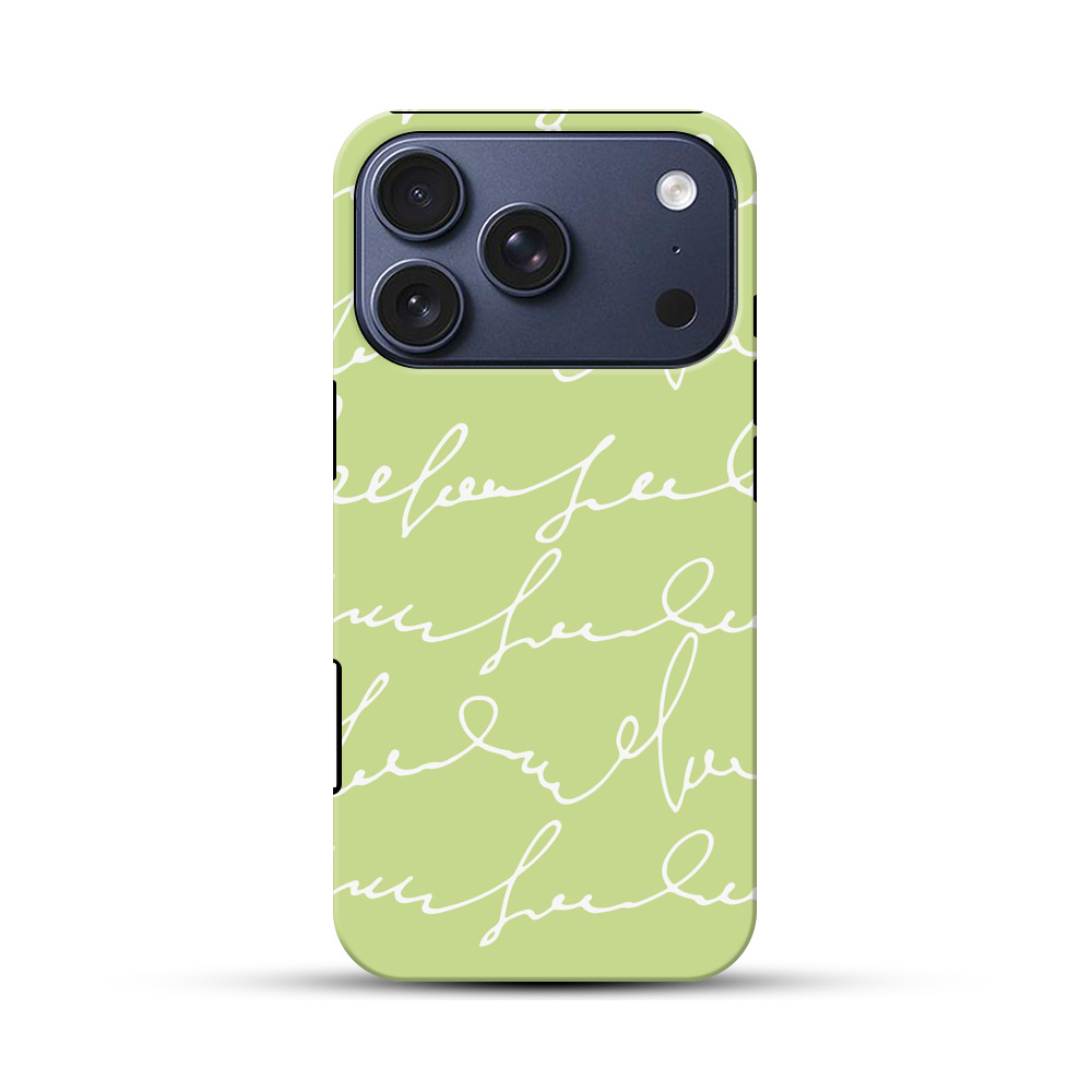 手書き風ホワイト文字の緑背景パターン iPhone 17 Proオリジナルハ耐衝撃ケース