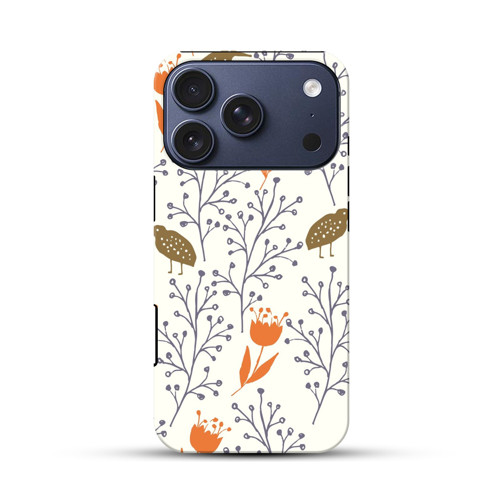 鳥と花のパターン iPhone 17 Proオリジナルハ耐衝撃ケース