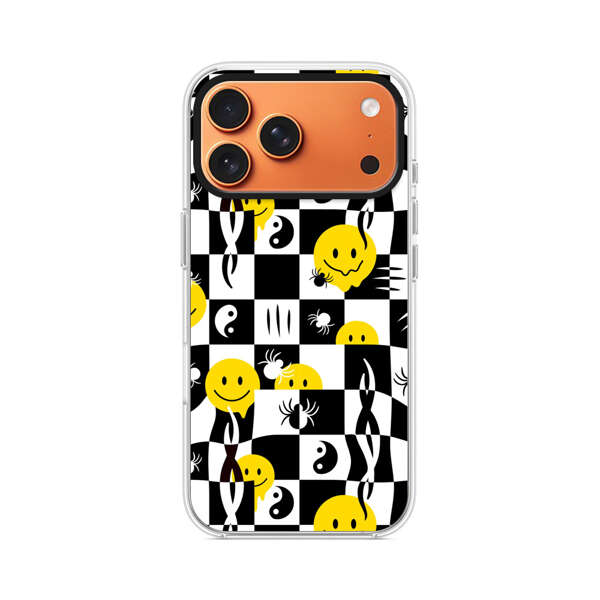 チェッカーパターンのスマイリースカル iPhone 17 Pro Maxオリジナルケース