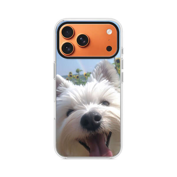 白い犬とひまわりと虹 iPhone 17 Pro Maxオリジナルケース