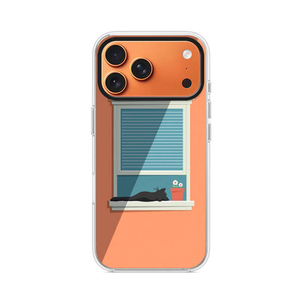 窓辺の黒猫と花 iPhone 17 Pro Maxオリジナルケース