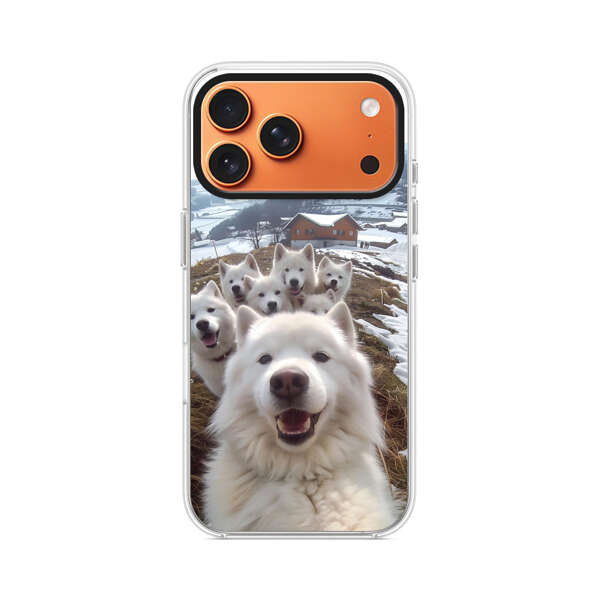 雪山のサモエド犬たちの群れ iPhone 17 Pro Maxオリジナルケース