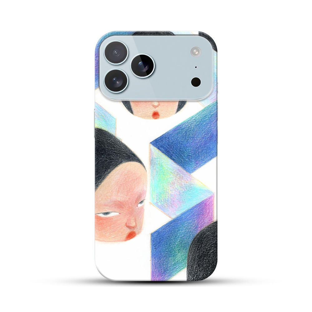 不思議な表情の女性の顔と幾何学模様 iPhone 17 Pro Maxオリジナルハードケース