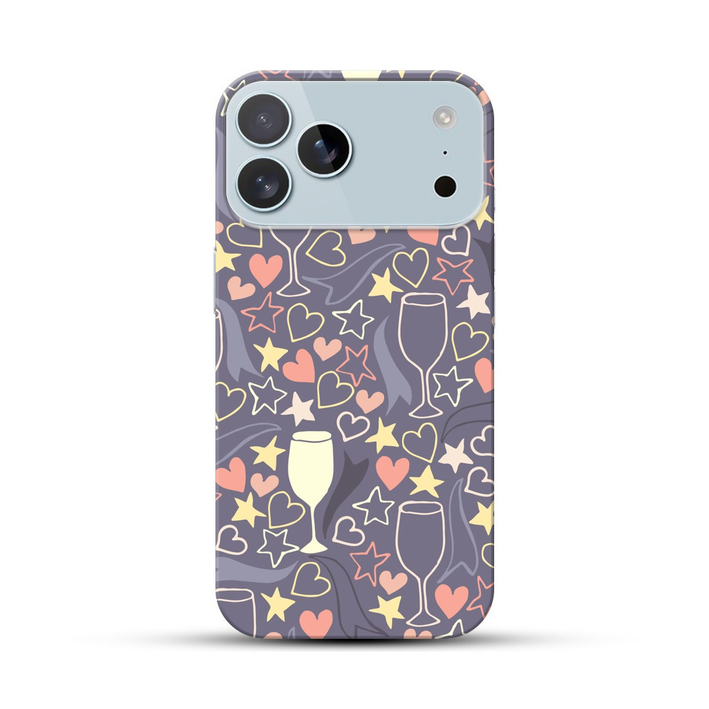 ハートと星とシャンパングラスのパターン iPhone 17 Pro Maxオリジナルハードケース