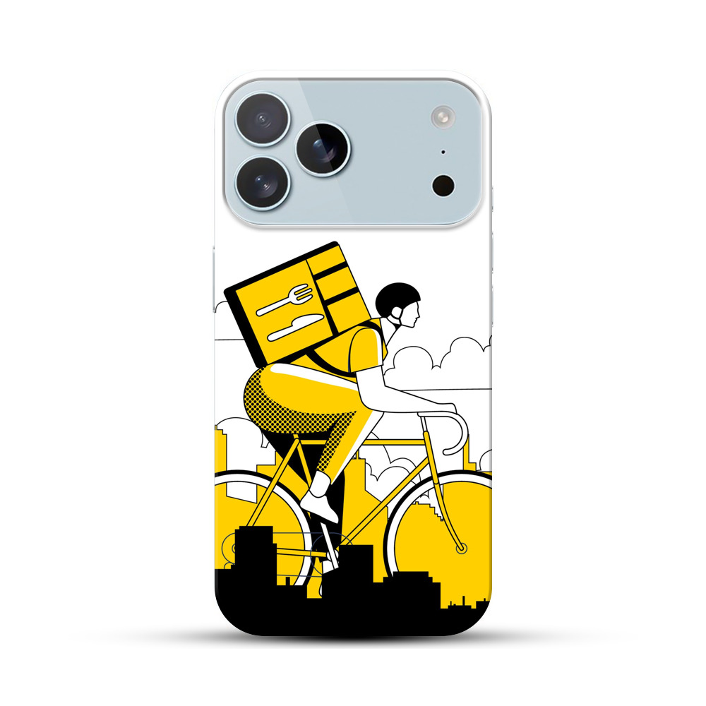配達員が自転車で配達するシルエット iPhone 17 Pro Maxオリジナルハードケース