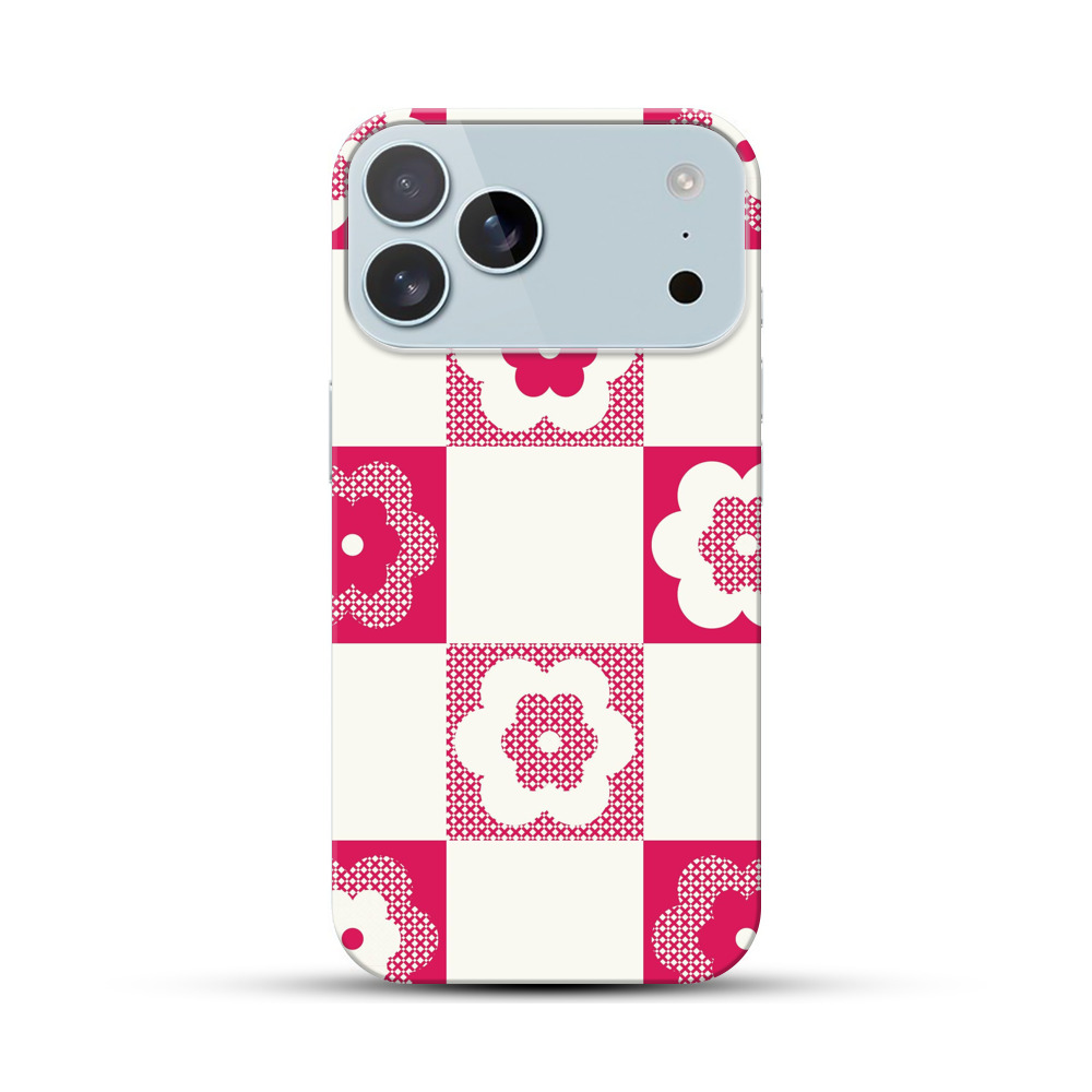 市松模様の花柄パターン iPhone 17 Pro Maxオリジナルハードケース