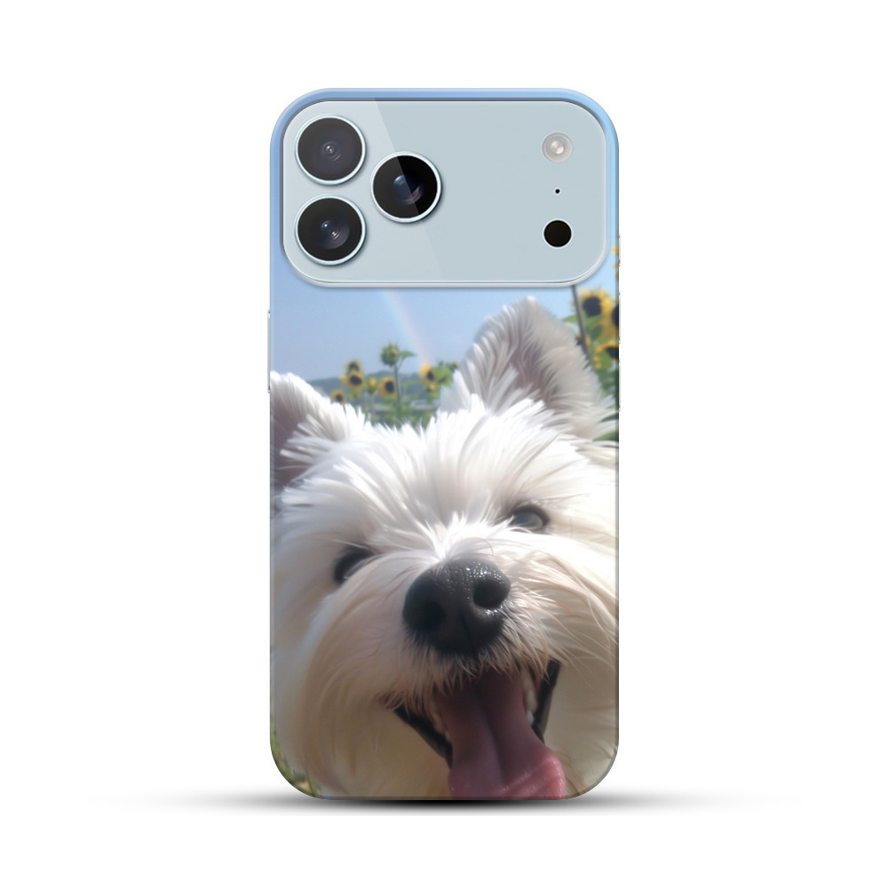 白い犬とひまわりと虹 iPhone 17 Pro Maxオリジナルハードケース