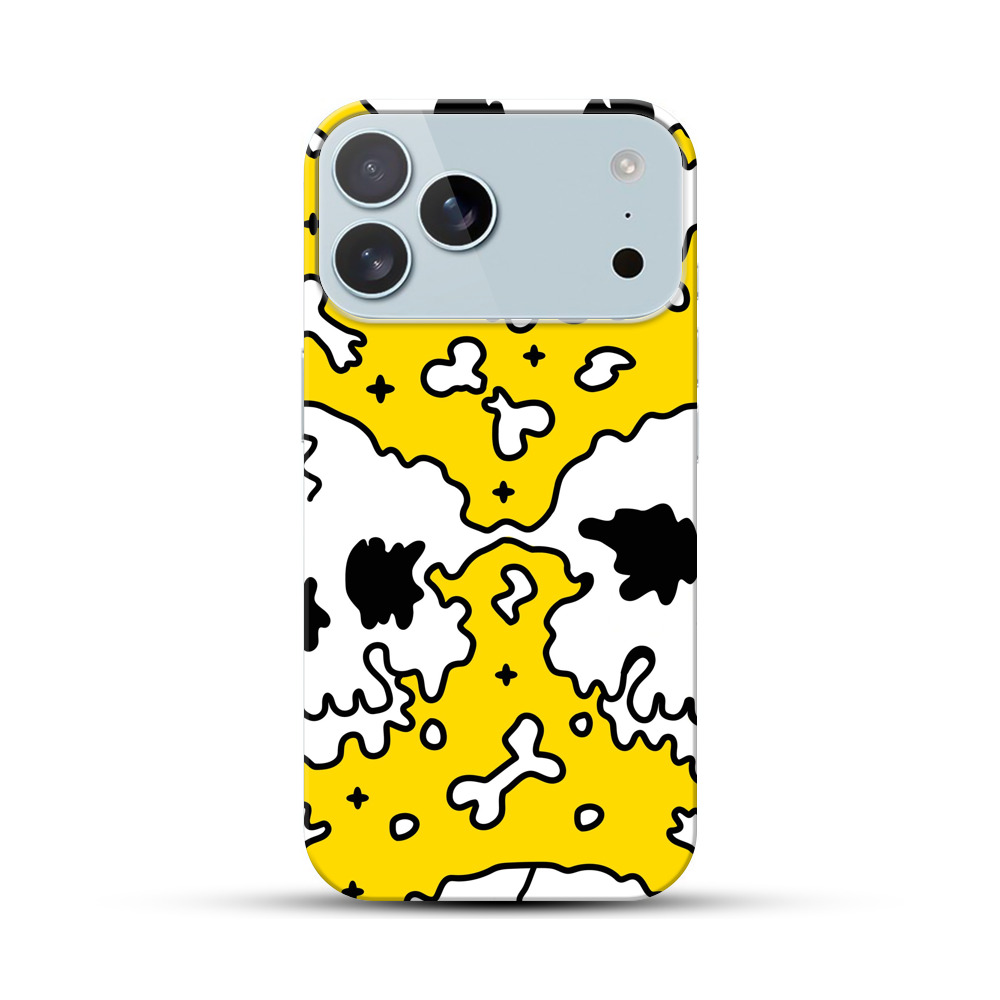 黄色の背景のスカルパターン iPhone 17 Pro Maxオリジナルハードケース