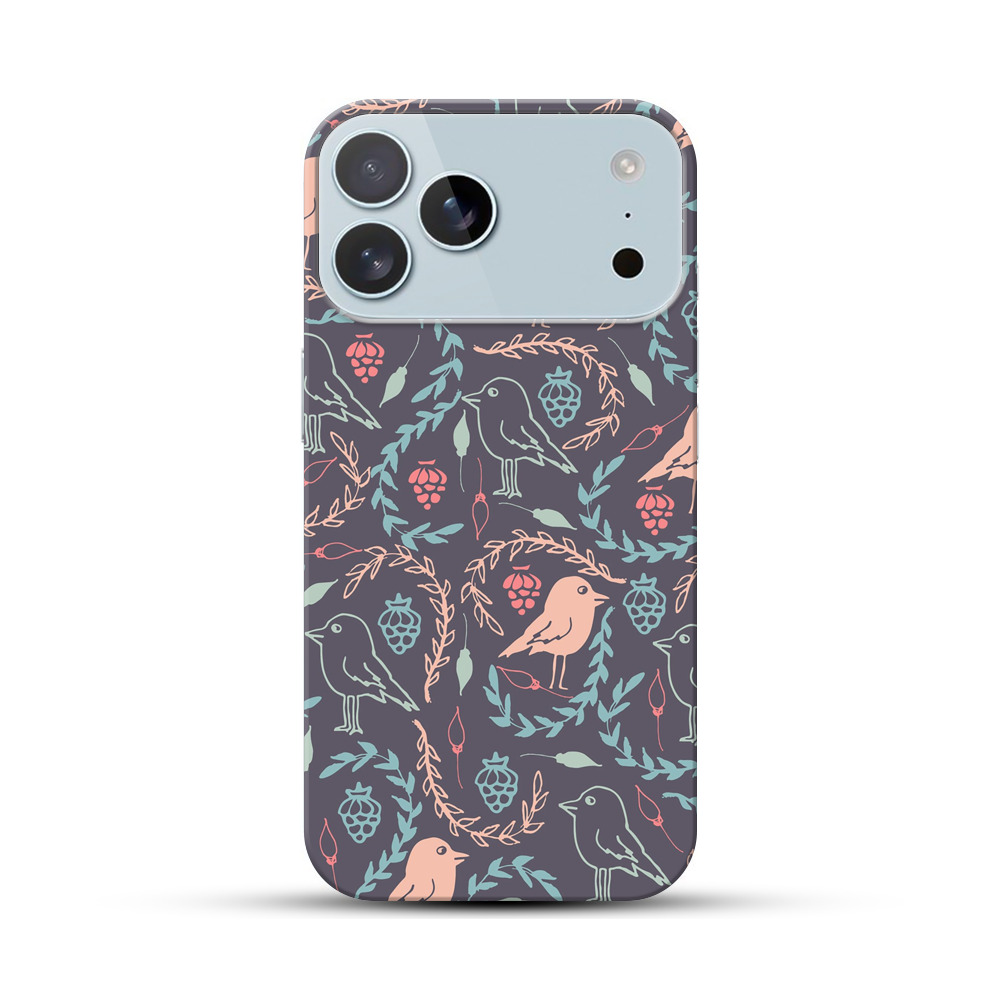 小鳥と葉のパターン iPhone 17 Pro Maxオリジナルハードケース