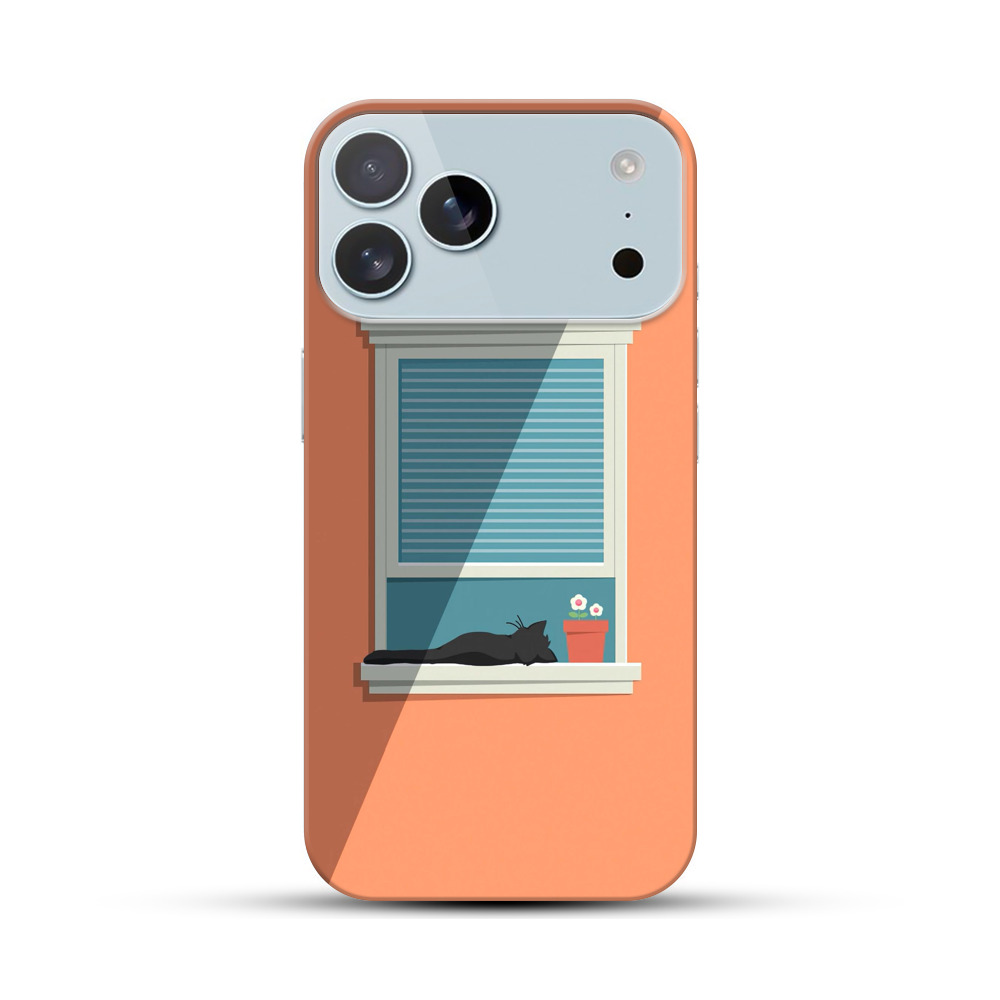窓辺の黒猫と花 iPhone 17 Pro Maxオリジナルハードケース