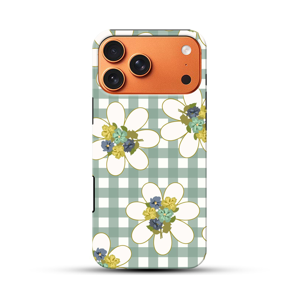 チェック柄と花のパターン iPhone 17 Pro Maxオリジナル耐衝撃ケース