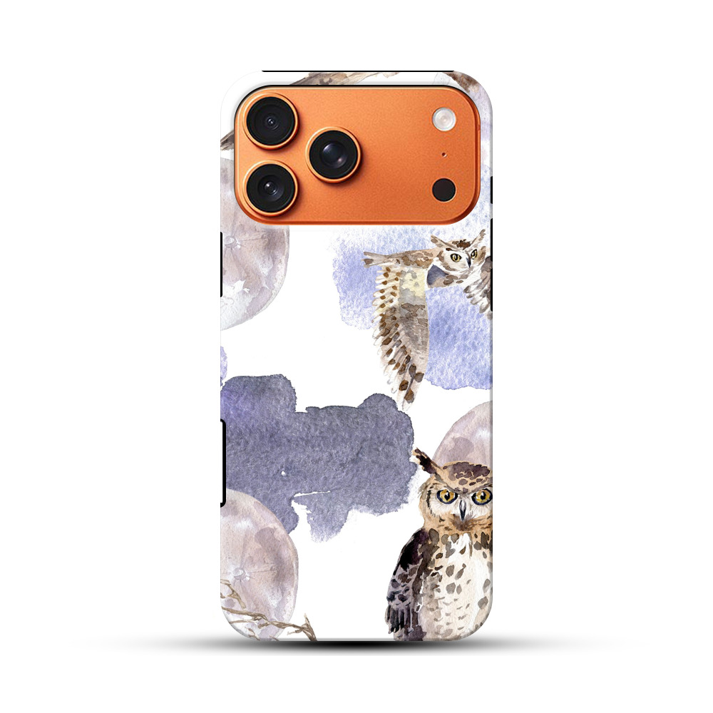 フクロウと月の水彩画 iPhone 17 Pro Maxオリジナル耐衝撃ケース