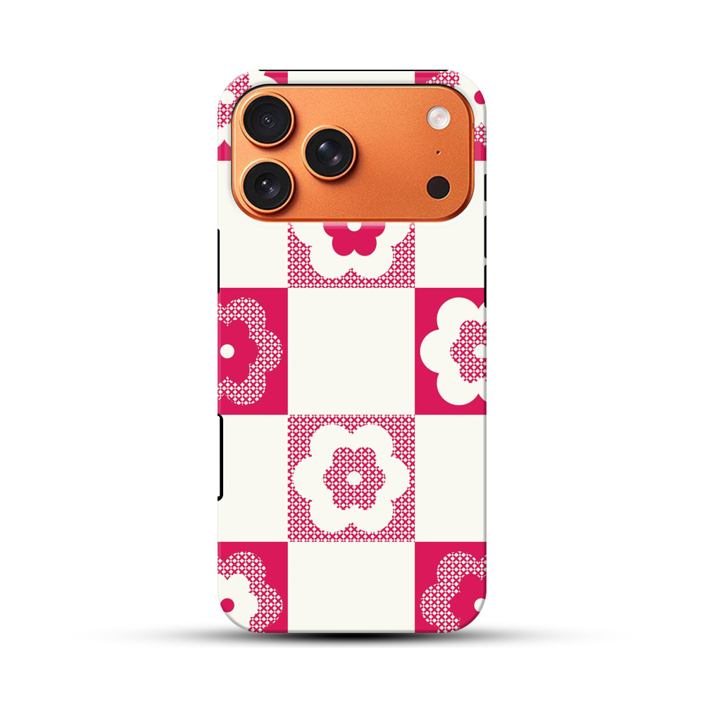 市松模様の花柄パターン iPhone 17 Pro Maxオリジナル耐衝撃ケース