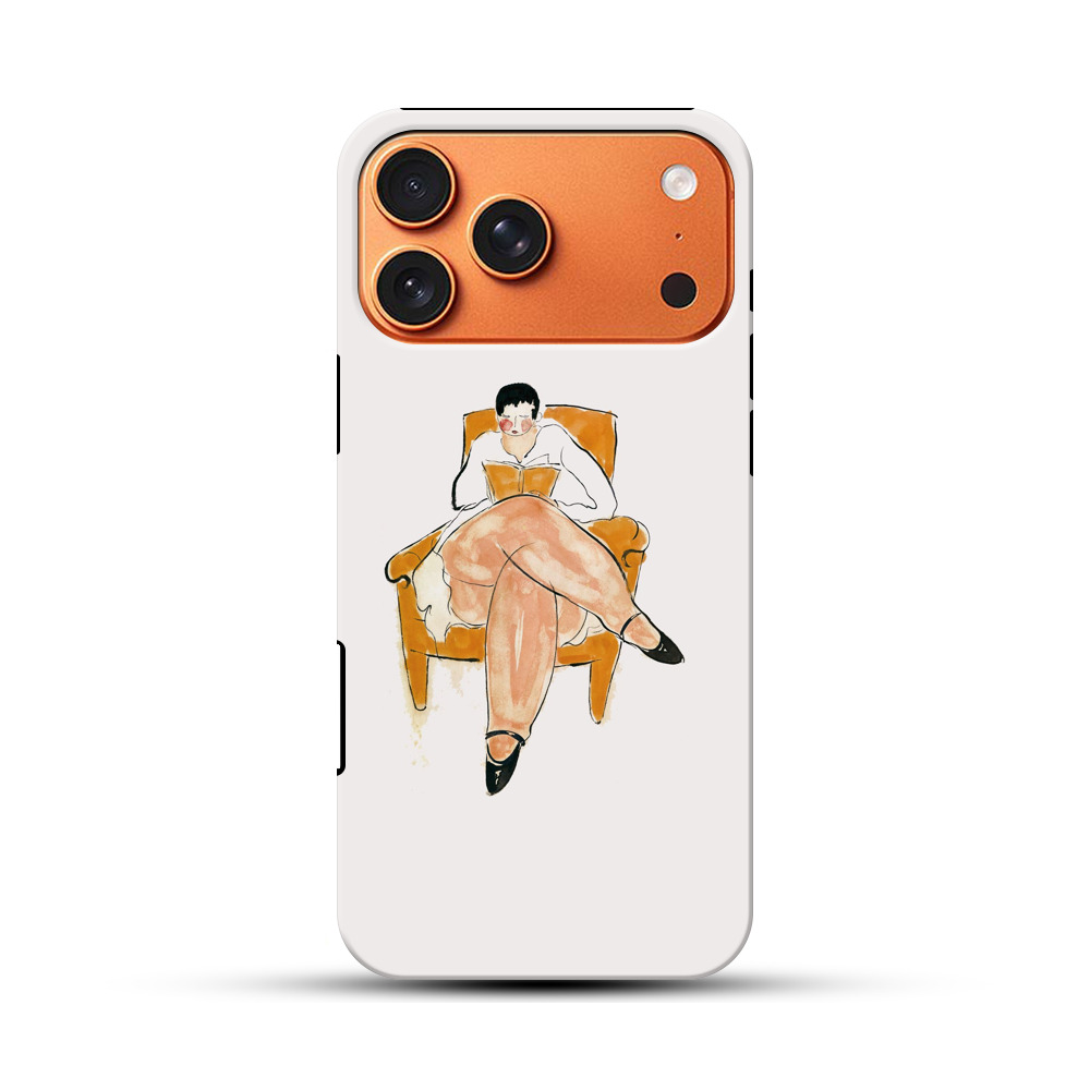 椅子に座って本を読む女性のイラスト iPhone 17 Pro Maxオリジナル耐衝撃ケース