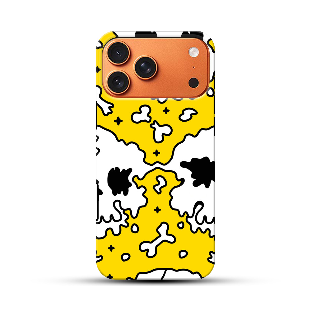 黄色の背景のスカルパターン iPhone 17 Pro Maxオリジナル耐衝撃ケース