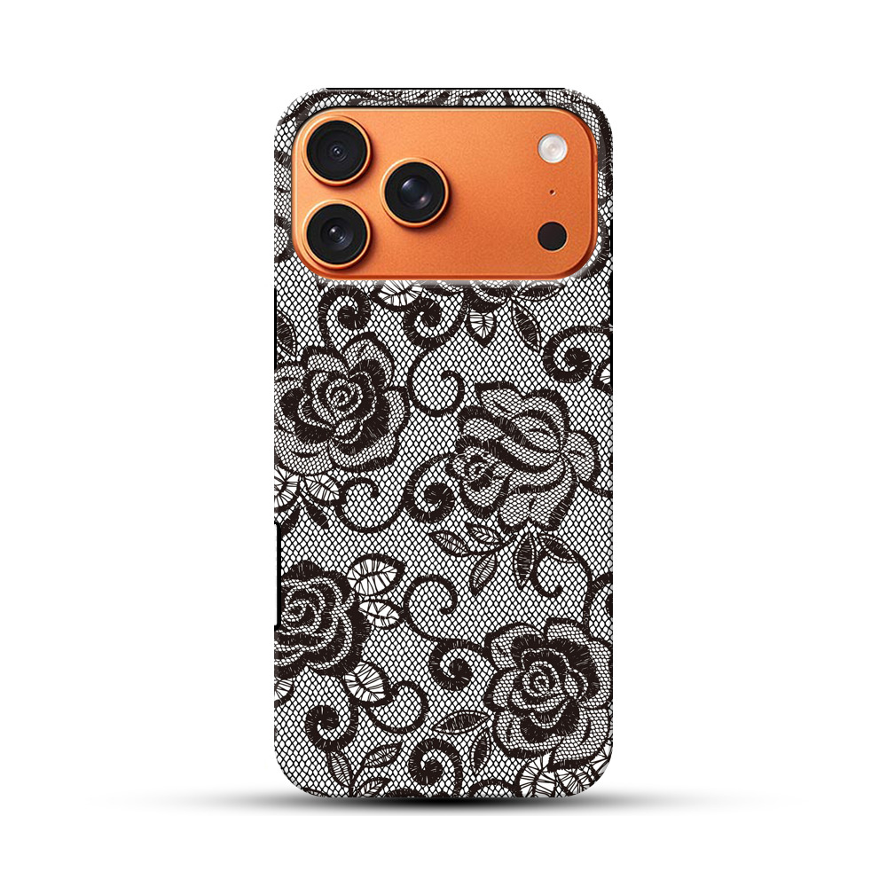 黒いレースの花柄模様 iPhone 17 Pro Maxオリジナル耐衝撃ケース