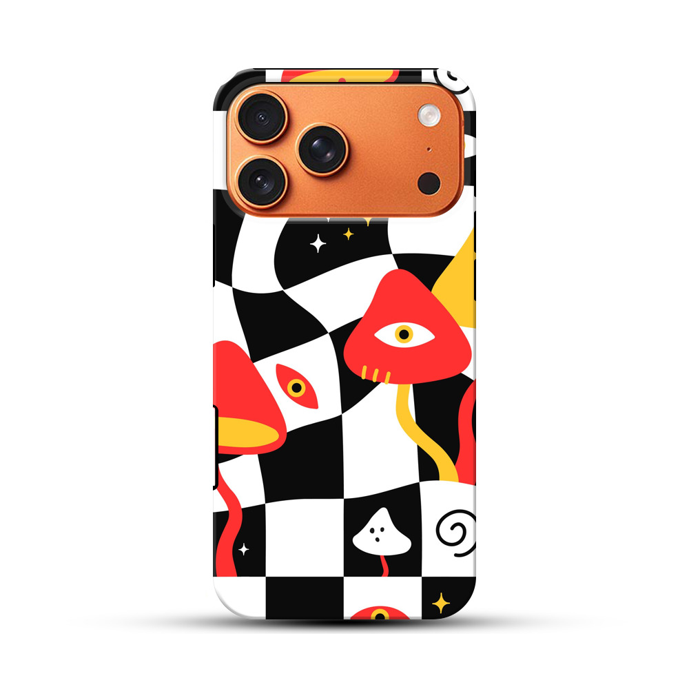 目を持つキノコとチェック柄 iPhone 17 Pro Maxオリジナル耐衝撃ケース