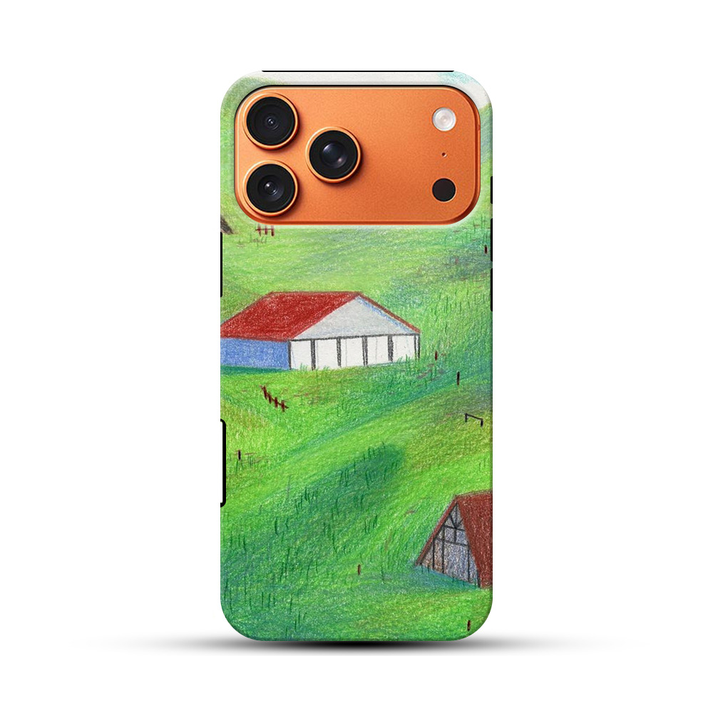 緑の丘と家々の風景 iPhone 17 Pro Maxオリジナル耐衝撃ケース