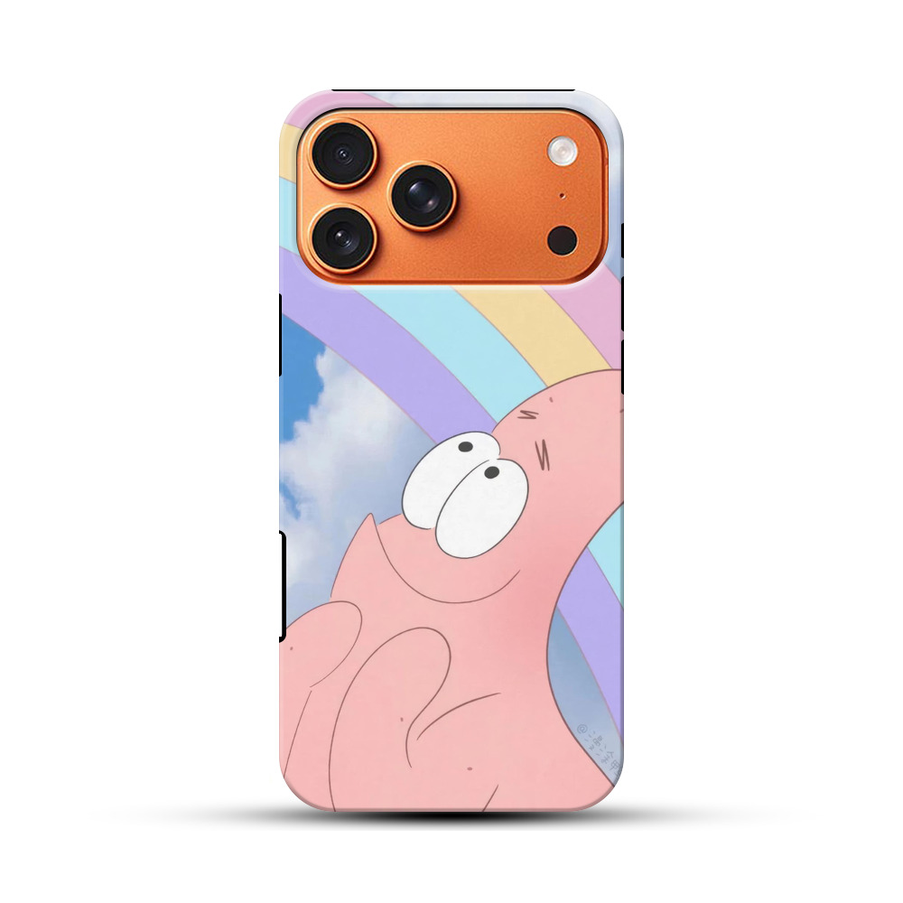 虹と見上げるピンクキャラ iPhone 17 Pro Maxオリジナル耐衝撃ケース